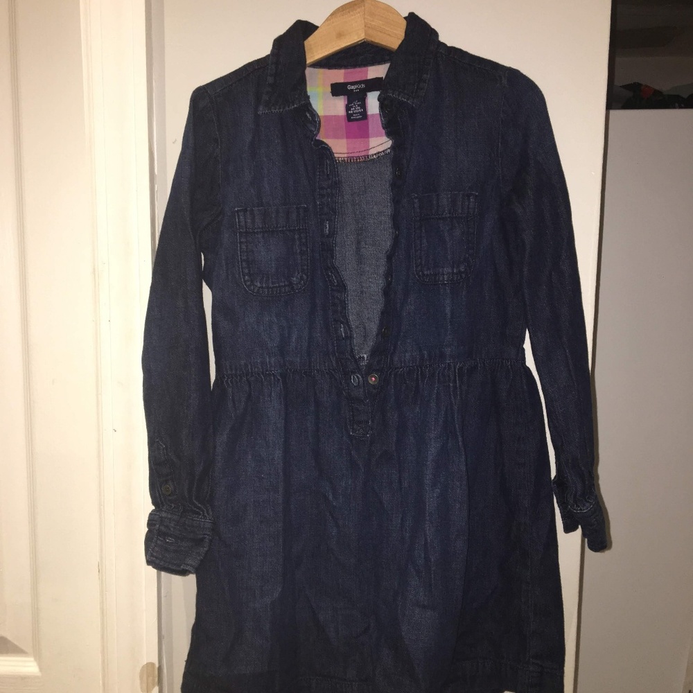 gap kids button front long sleeve denim dress